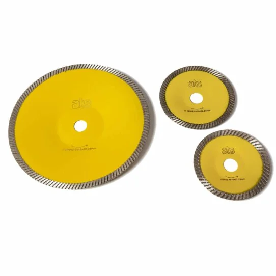 ATS Diamond Tools Turbo Diamond Blade for cutting curves in porcelain and stone, available in angle grinder sizes.